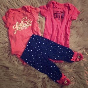 Carters NWOT onesie t-shirts with matching pants.
